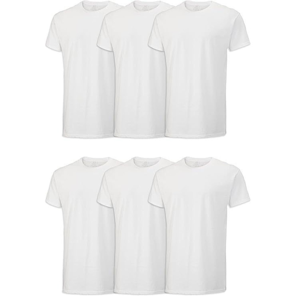 6 Fruit of‎ the Loom Men's Stay Tucked Moisture Wick Tag Free White T-Shirts - L